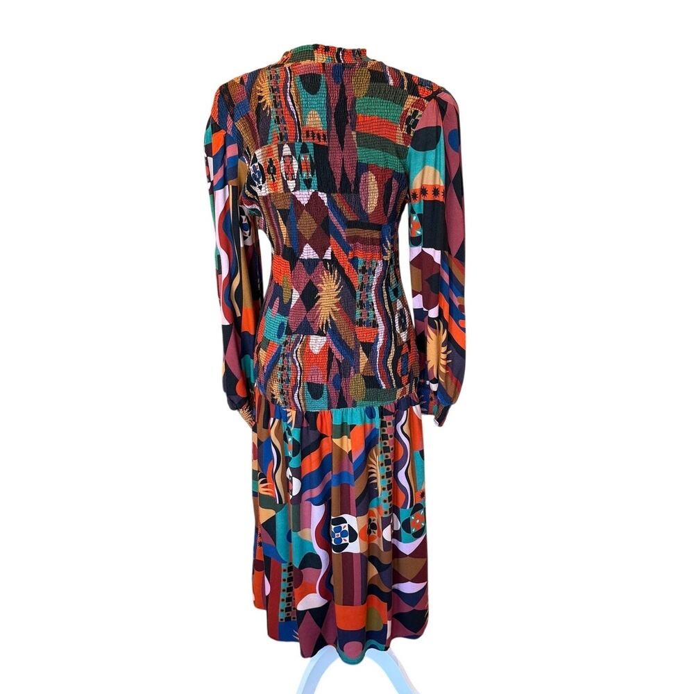 FARM Rio Tropical Shapes Smocked Midi Dress Multi Color Medium - Picture 6 of 11